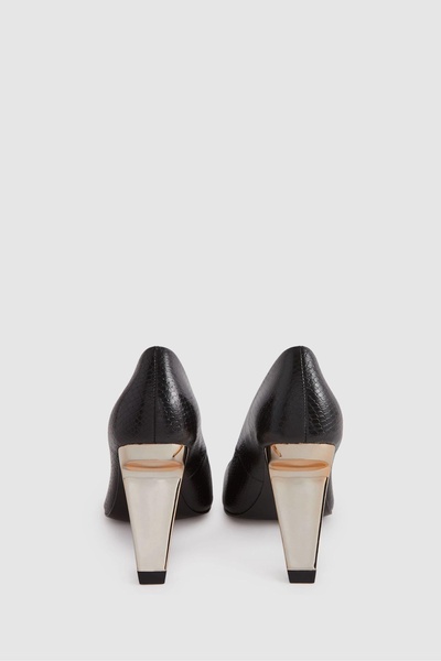 Leather Angled Heel Court Shoes in Black