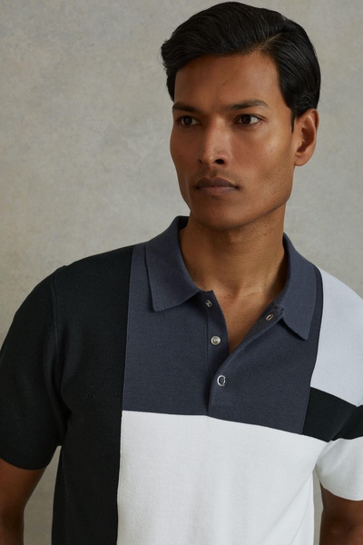 Colourblock Polo Shirt in Blue Multi