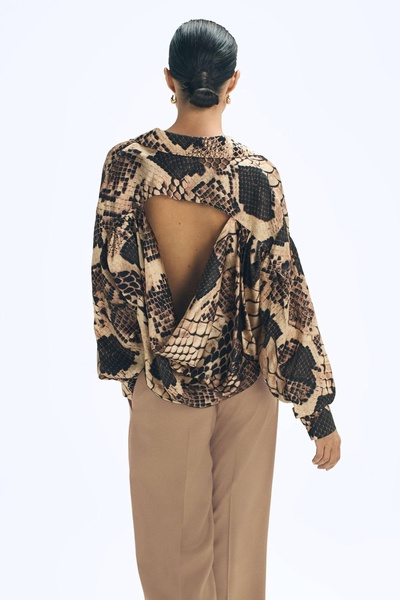 Flora Snake Silk Snake Print Drape Back Shirt