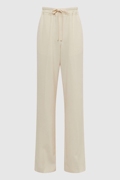 Wide Leg Pull On Trousers in Cream