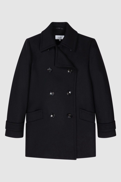 Wool Blend Double Breasted Coat in Black