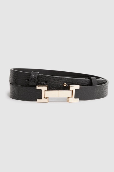 Leather Square Hinge Belt in Black