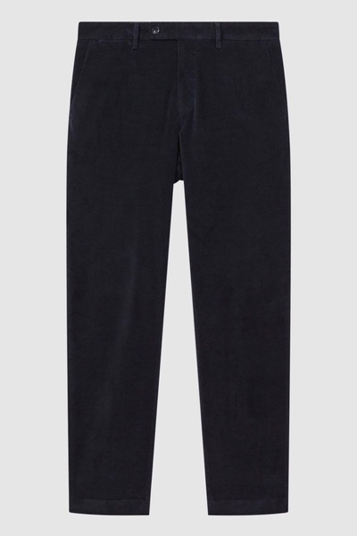 Slim Fit Brushed Cotton Trousers in Navy