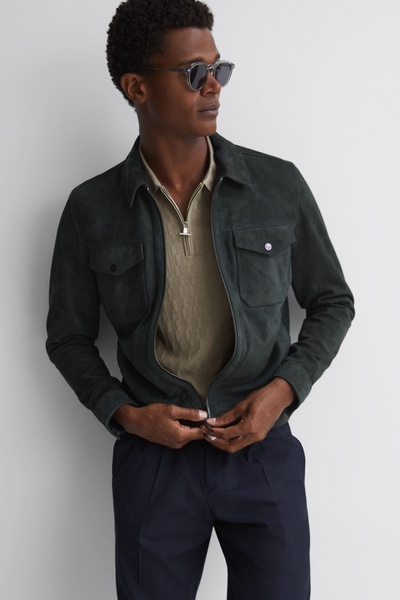 Half-Zip Textured Polo T-Shirt in Taupe