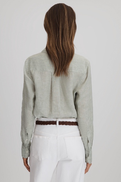 Linen Button-Through Shirt in Sage