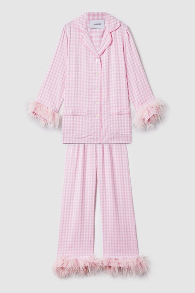 Sleeper Detachable Feather Pyjama Set in Pink/White