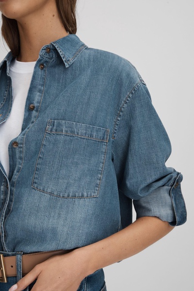 Denim Button-Through Shirt in Blue