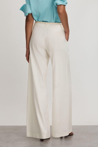 Anna Quan Wide Leg Linen Blend Trousers in Ivory