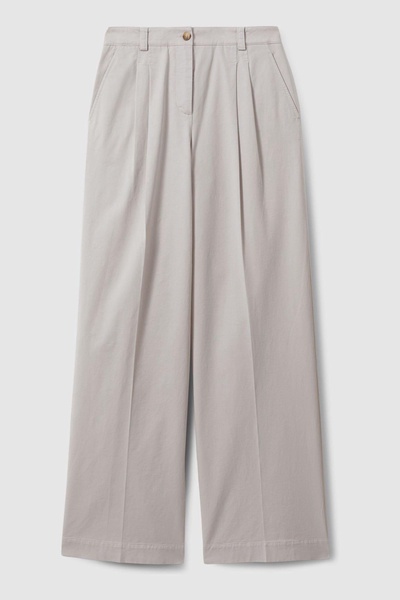 Cotton Blend Wide Leg Trousers in Grey