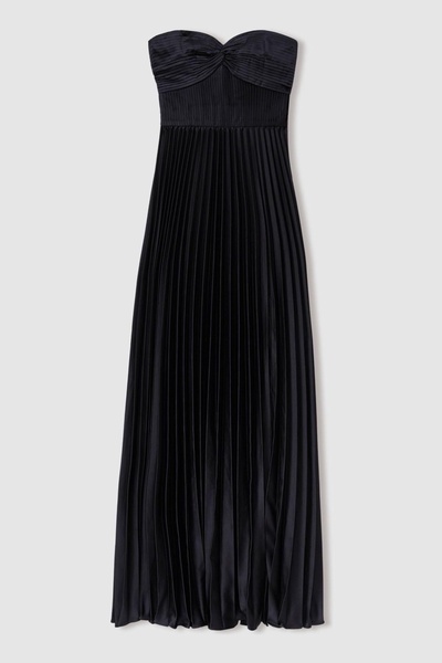 Stef Navy Amur Satin Pleated Maxi Dress