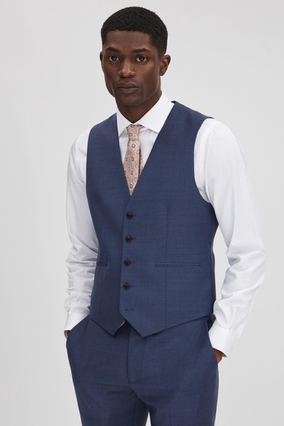 Slim Fit Wool Waistcoat in Bright Blue