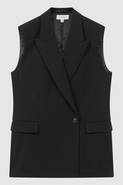 Double Breasted Longline Waistcoat in Black