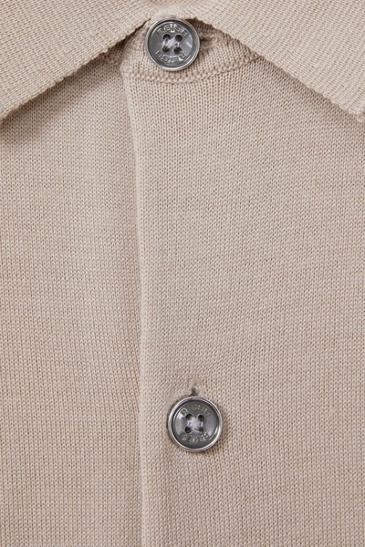 Merino Wool Button-Through Cardigan in Washed Stone