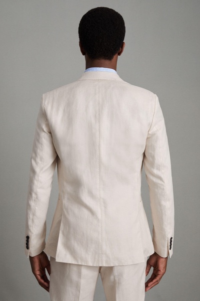 Slim Fit Single Breasted Linen Blazer in Stone