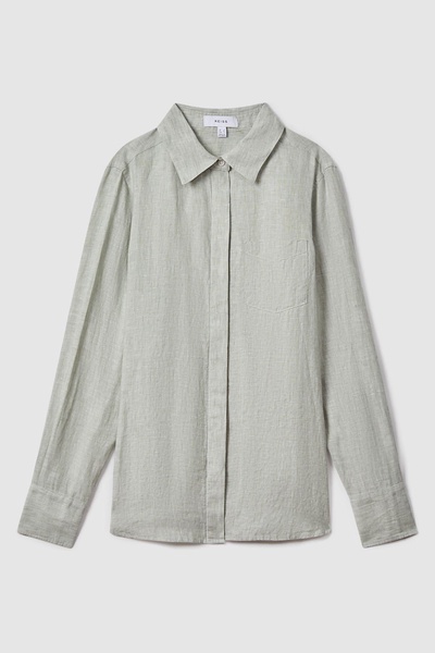 Linen Button-Through Shirt in Sage