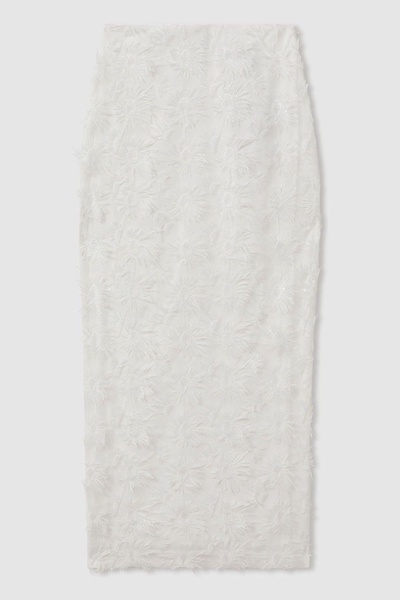 Carmela White Anna Quan Sheer Applique Midi Dress