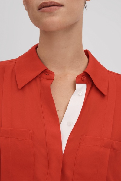 Contrast Trim Button-Through Shirt in Red