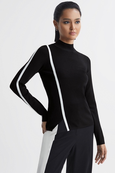 Contrast Stripe Long Sleeve Top in Black/White