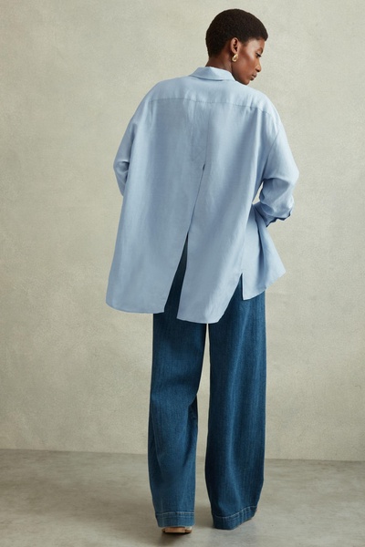 Oversized Shirt With Linen in Blue