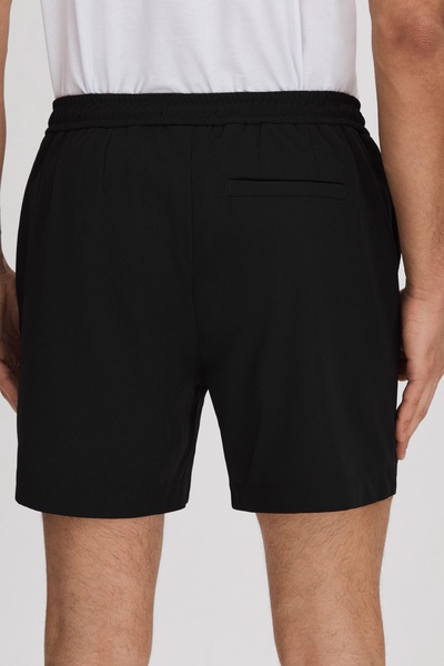 Textured Drawstring Shorts in Black