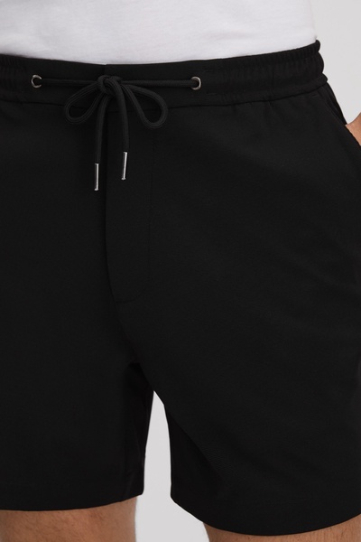 Textured Drawstring Shorts in Black