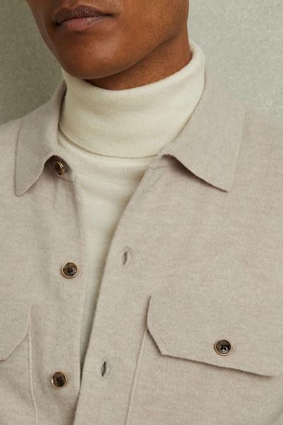 Merino Wool Button-Front Cardigan in Oatmeal