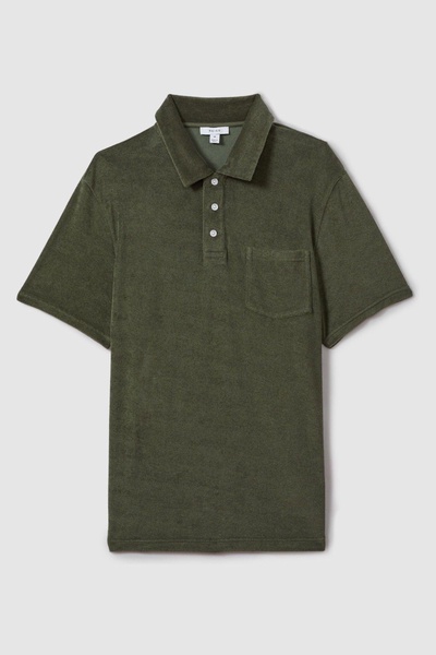 Towelling Polo Shirt in Olive Green