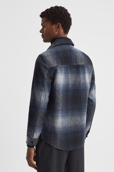 Wool Blend Check Overshirt in Blue Multi