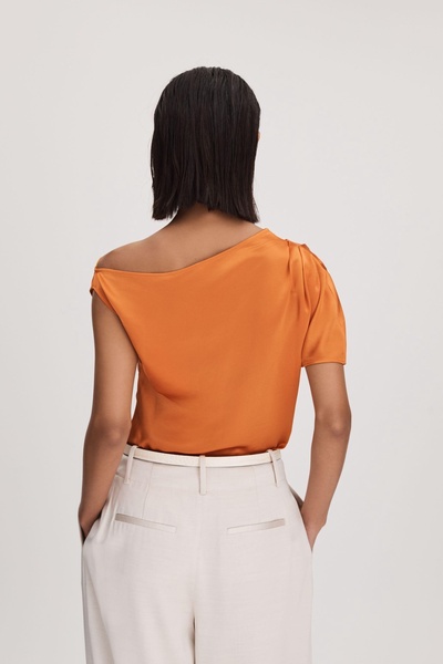 Anna Quan Satin Off-The-Shoulder Top in Kumquat