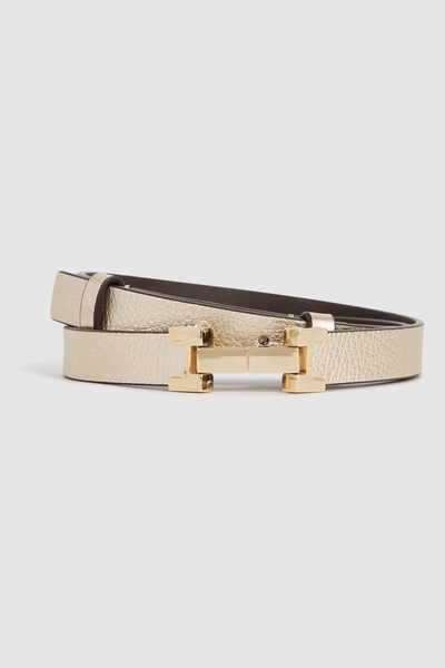 Leather Square Hinge Belt in Gold