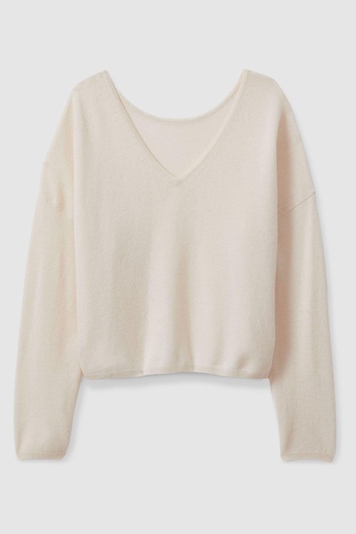 CRUSH Collection Cashmere Cropped Reversible Jumper in Milk