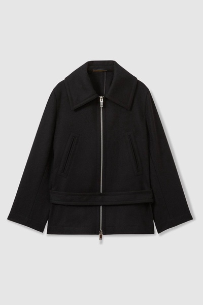 Atelier Virgin Wool-Blend Belted Coat in Black