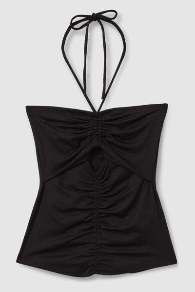 Ruched Halterneck Top in Black