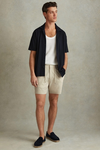 Textured Drawstring Shorts in Stone