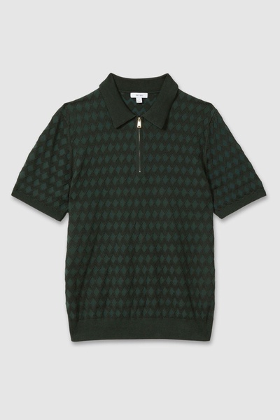 Half-Zip Knitted Polo Shirt in Emerald