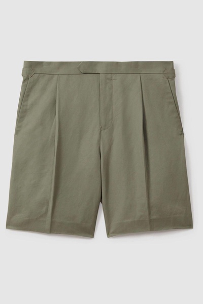 Cotton/Linen Blend Adjuster Shorts in Sage