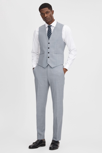 Slim Fit Wool Waistcoat in Soft Blue