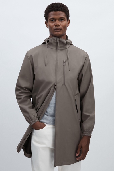 Rains Long Storm Breaker Raincoat in Dark Grey