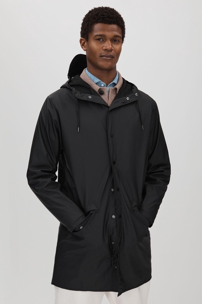 Rains Longline Hooded Raincoat in Black