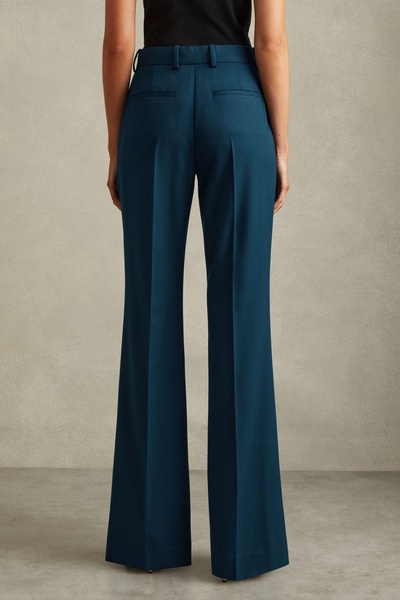 Petite Wide Leg Wool Blend Suit Trousers in Teal