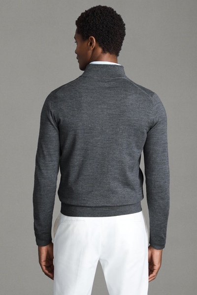 Merino Wool Funnel-Neck Cardigan in Derby Grey Marl