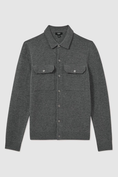 Merino Wool Button-Front Cardigan in Grey Melange