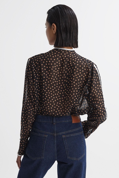 Polka Dot Tie Neck Blouse in Black/Rust