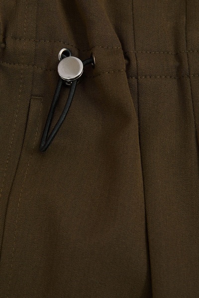 Drawstring Waist Tapered Trousers in Khaki