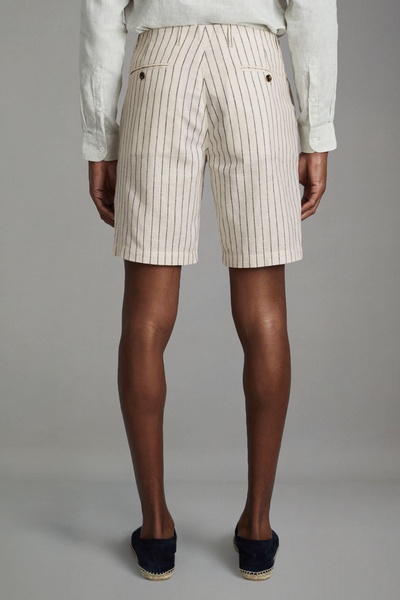 Cotton Linen Blend Internal Drawstring Shorts in Ecru Stripe