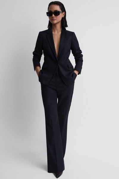 Wool-Blend Tailored Flared Suit Trousers in Navy