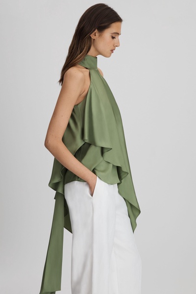 Asymmetric Draped Blouse in Green