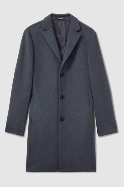 Wool Blend Single Breasted Epsom Overcoat in Airforce Blue