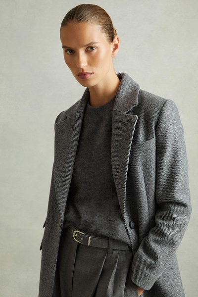 Petite Wool-blend Serge Longline Coat in Grey