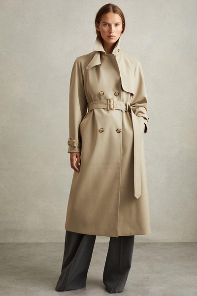 Darcie Khaki Double Breasted Belted Trench Coat